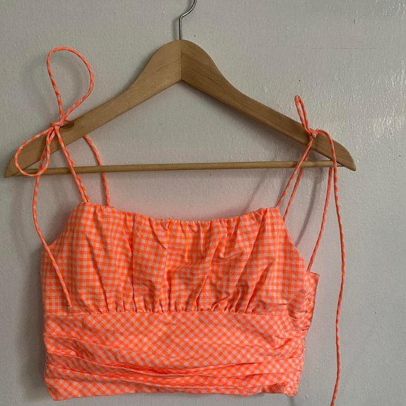 Zara Tops - Zara Crop top,  Cropped Tie Top, Orange Gingham,  Medium, stretchable  fabric